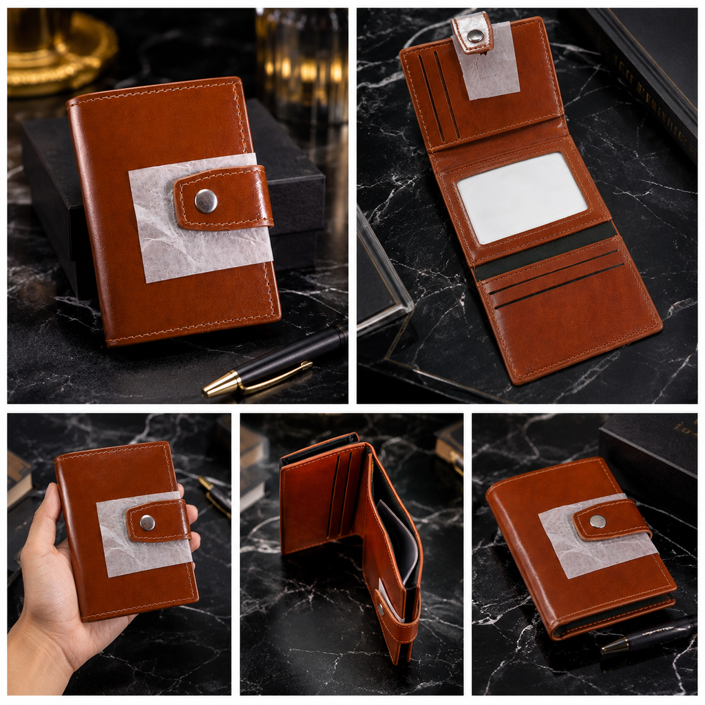 Premium Leather Pop-Up Card Holder Wallet | RFID Protection | Button Lock | Slim & Stylish Men's Wallet