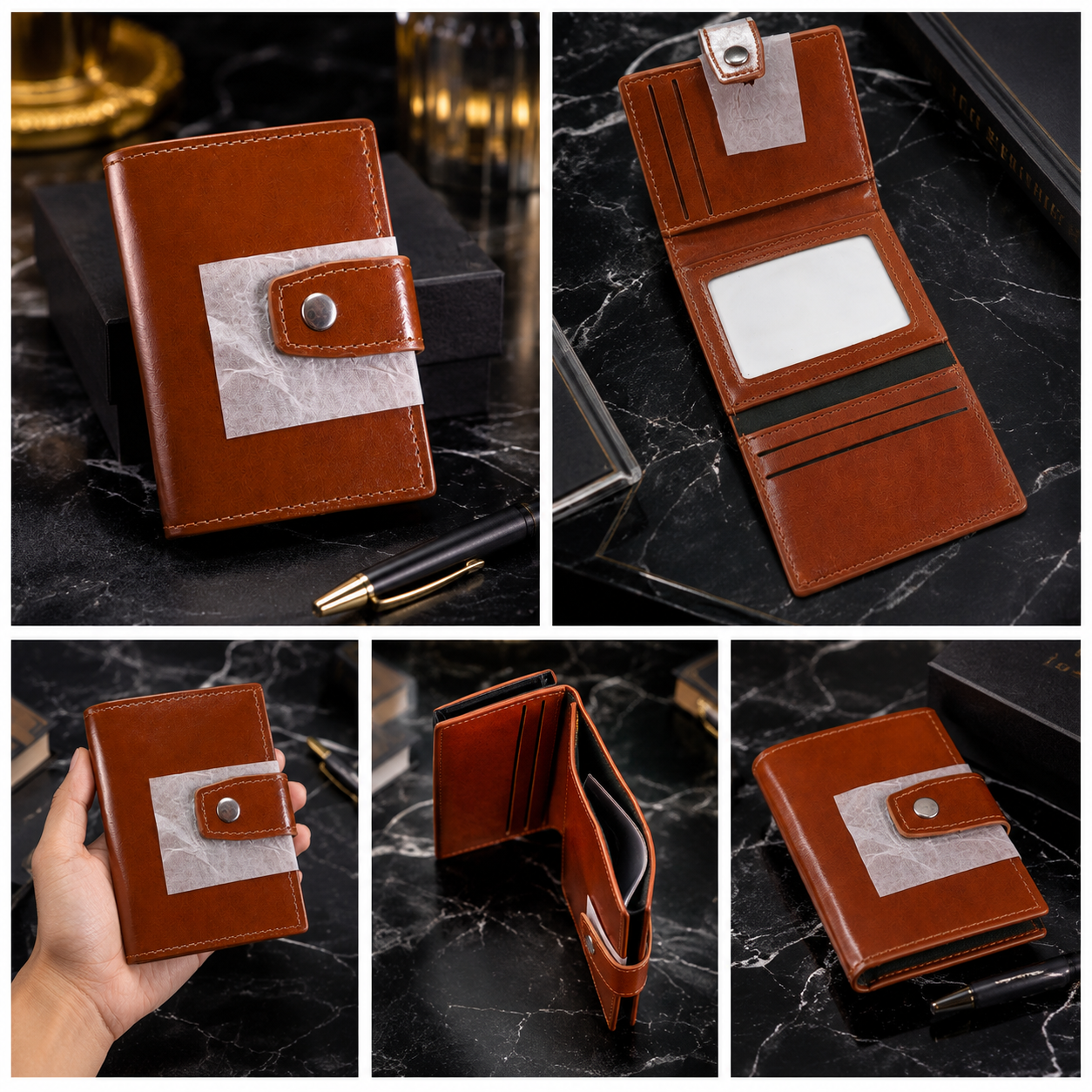 Premium Leather Pop-Up Card Holder Wallet | RFID Protection | Button Lock | Slim & Stylish Men's Wallet