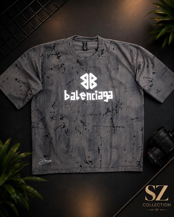 Balentiaga Graphic Oversized Acid Wash T-Shirt – Grey