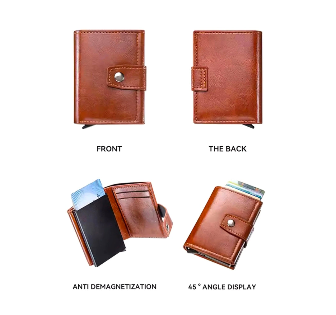 Premium Leather Pop-Up Card Holder Wallet | RFID Protection | Button Lock | Slim & Stylish Men's Wallet