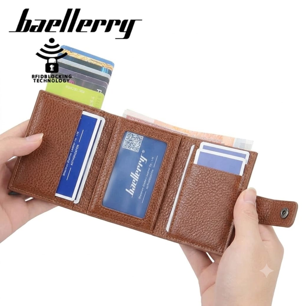 Premium Leather Pop-Up Card Holder Wallet | RFID Protection | Button Lock | Slim & Stylish Men's Wallet