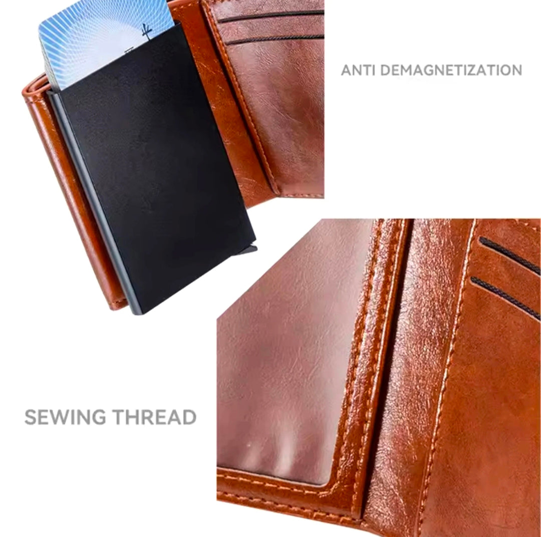 Premium Leather Pop-Up Card Holder Wallet | RFID Protection | Button Lock | Slim & Stylish Men's Wallet